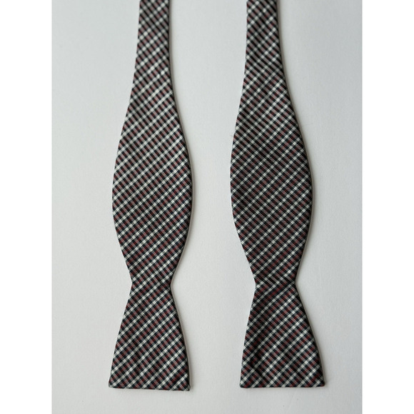 Ben Sherman Men's Silk Bow Tie Adjustable Navy Blue Red & White 2-Sided Plaid - Picture 6 of 7